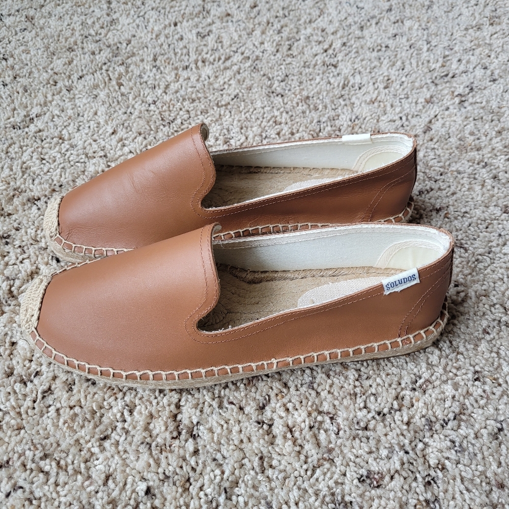 New Soludos Leather Platform Smoking Slippers